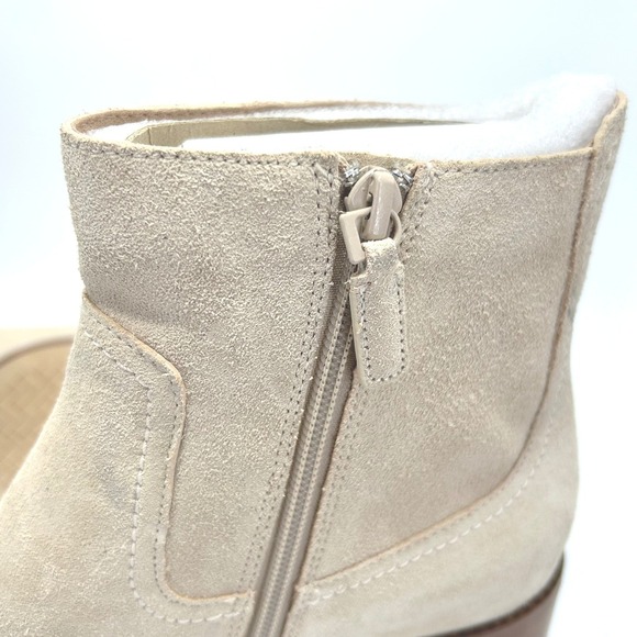 Cole HAAN Size 9.5 Ankle Boots Suede Ecru Beige Block Heel Booties Naia Womens - Picture 6 of 14